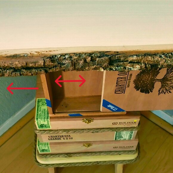 Suenos de Saundra Upcycled, Rare Cigar Box Table w/ 2 Hidden Compartments, - Picture 12 of 14